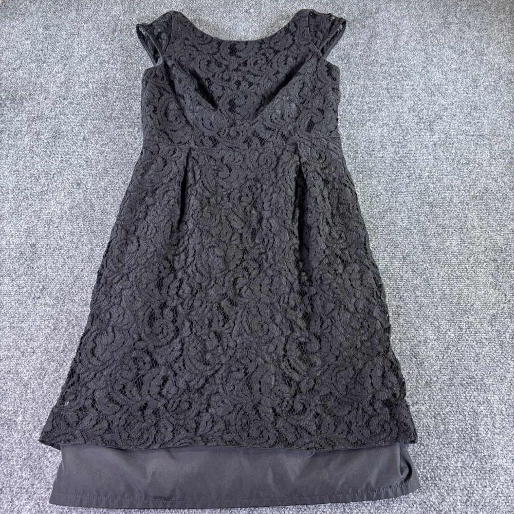 J.Crew Lace Dress Womens‎ 6 Black Floral Cap Sleeve V-Back A6005 Cocktail LBD